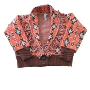 GRACE+KARMA aztec style knit cardigan sweater orange/brown/cream S